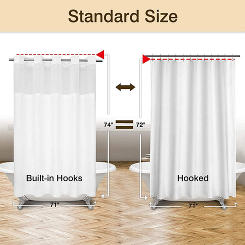 No Hooks Needed Shower Curtain with Snap-in PEVA Liner Set - Hotel Style with See Through Top Window, Slub Textured Outer Curtain & Waterproof Inner Liner, White, 71x74