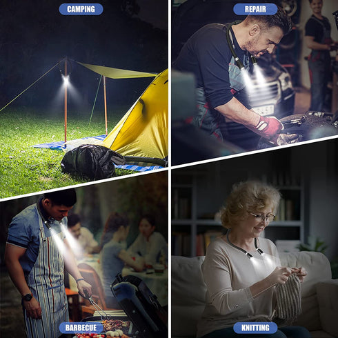 Neck Reading Light USB Rechargeable - LEDGLE Book Light for Reading in Bed with 4 LED 3 Brightness Levels 2 Flexible Soft Silicone Arms - Hands Free Lamp for Reading Knitting Craft Camping Repairing