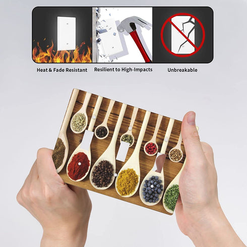 Kitchen Light Switch Cover Decorative Triple Wall Plate 3 Gang Toggle Switch Plate Covers Bedroom Electrical Faceplate 4.50 x 6.38 Inch Colorful Spices and Spoons