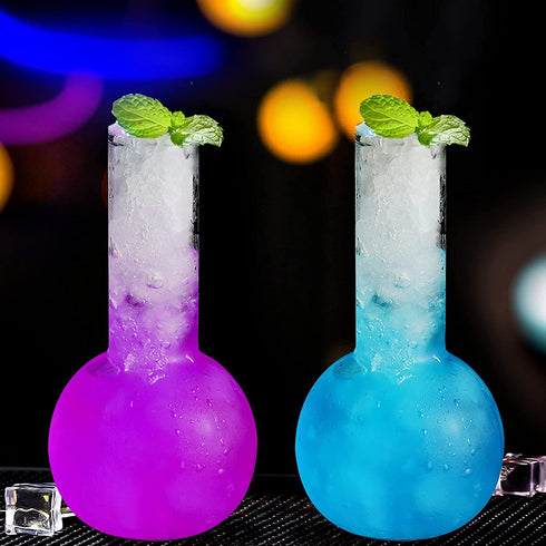 Creative Tube Cocktail Glass Set of 2 -14oz Distilling Flask Clear Glass for Cocktail Martini Tequila Margarita for Party, Home Bar or Gift
