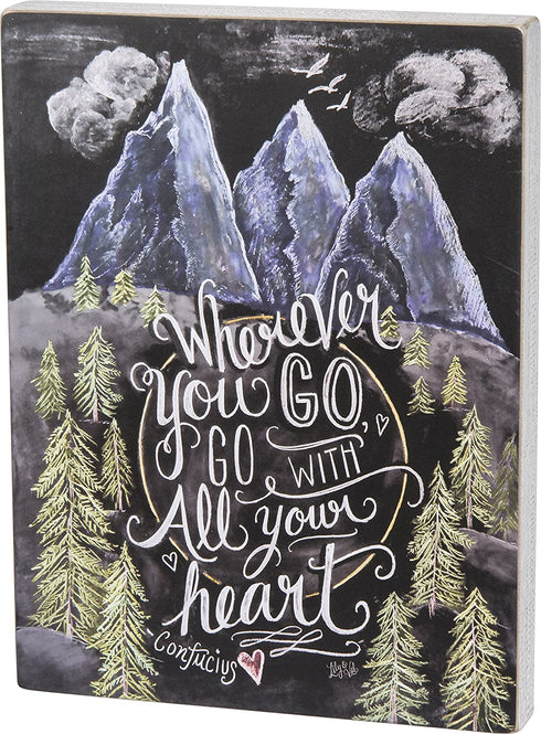 Primitives by Kathy Chalk Art Box Sign, 12 x 16-Inches, Go with All Your Heart
