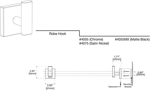 Gatco 4055 Elevate Robe Hook, Chrome, Single Hook