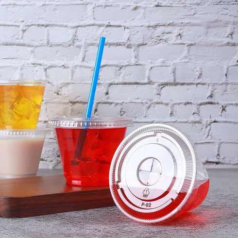 Kartalio,Disposable 9 oz clear Plastic Cups with Flat Lids,100 sets