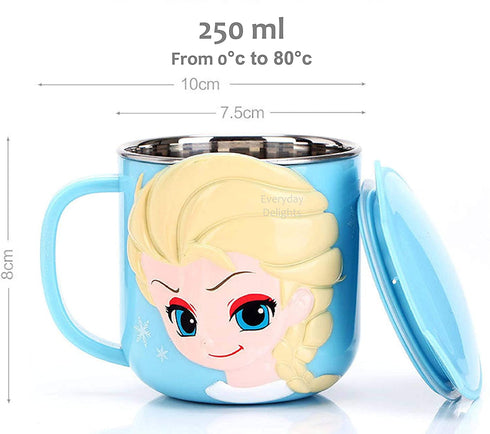 Disney 3D Princess Snow White Pink Durable Stainless Steel Insulated Cup with Lid, 250ml