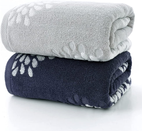 Pidada Bath Towel Hydrangea Pattern 100% Cotton Soft Absorbent Towels for Bathroom 1 Pack 27.6 x 55 Inch (Dark Grey)