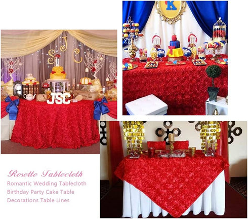 Red Flower Tablecloth 50 x 80 Inches Rosette Tablecloth 3D Floral Satin Rectangular Table Cloth Elegant for Wedding Birthday Party