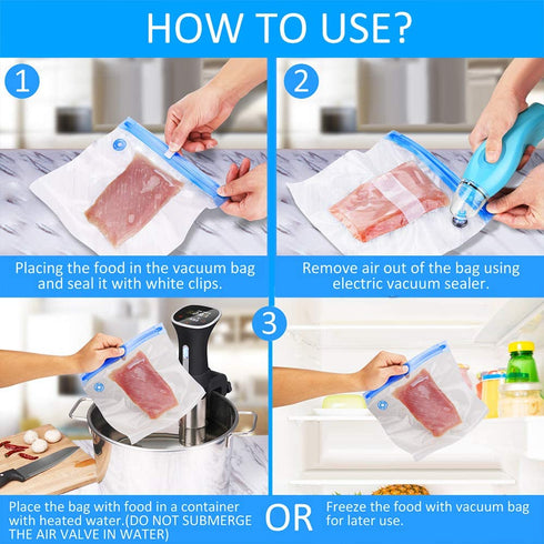 Handheld Vacuum Sealer, includes 15 Reusable Vacuum Sealer Bags, 1 Vacuum Wine Stopper, 2 Sealing Clips, 4 Sous Vide Clips for Food Storage, Keep Wine Fresh & Sous Vide Cooking