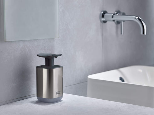 Joseph Joseph Presto Stainless-Steel Hygienic Easy-Push Soap Dispenser with Wide Pump, One-Size, Stainless Steel/Gray