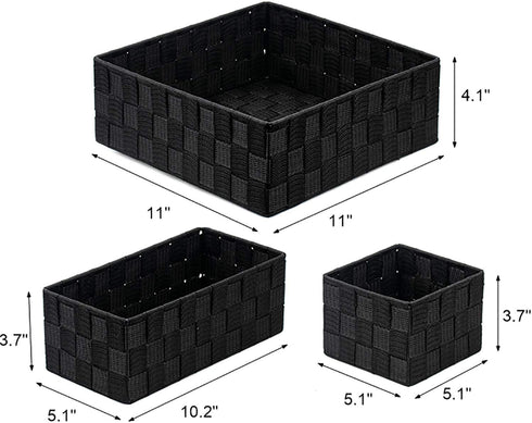 Nicunom 4 Pack Woven Storage Box Cube Basket Bin Container Box, Nylon Storage Basket for Closet, Dresser, Drawer, Shelf, Office Divider Organizer Bins, Black
