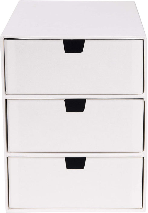 Bigso Ingrid 3-Drawer Fiberboard Desk Organizer, 8.1 x 6.3 x 9.9 in, White, Paper