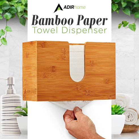 AdirHome Bamboo Paper Towel Dispenser 4.8" x 11.6" x 7.8" - Wall Mount or Countertop for Multifold Hand Napkins - Bathroom, Kitchen, Home or Commercial Use (Bamboo)
