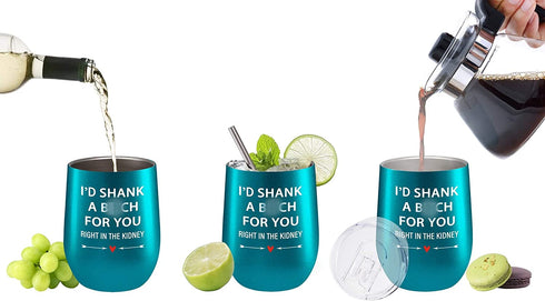 Friendship Gifts for Women, Best Friend, Sister Gifts from Sister, Best Friend Birthday Gifts for Women, Friends Female - Funny Christmas Gifts for Women - Fancyfams Wine Tumbler (Shank a B-Turquoise)