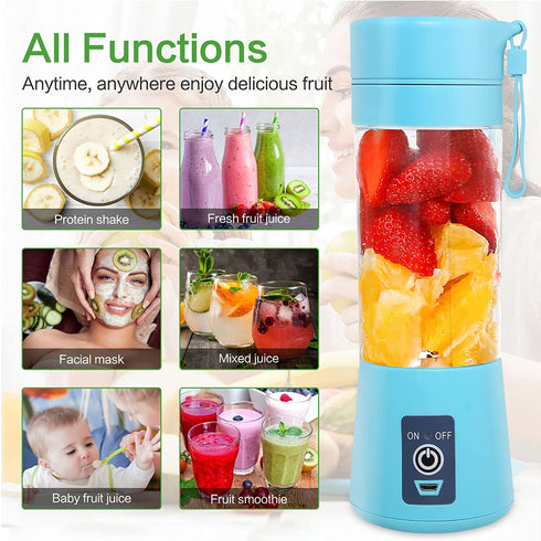 Portable Personal Mini Smoothie Blender - USB Rechargeable Shake Smoothies Mixer Single Small Size Fruit Juice Blender Battery Operated Individual Juicer Cup for Travel Camping & Outdoor - Blue