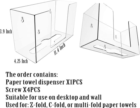 Cq acrylic Wall Mount Paper Towel Dispenser for Z-fold, C-fold, or Multi-fold Paper Towels,Acrylic Paper Towel Holder for Bathroom and Kitchen,Versatile for Wall and Countertop,claer Pack of 1