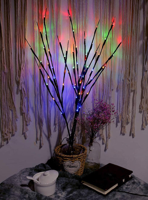 HLDIFENGGS LED Branch Lights Light up Branches Brown Branches Willow Branches Christmas vase Decoration Lights Pussy Willow Branches USB Plug-in with Plug 3 pcs 60 LED Bulbs (Multicolor)