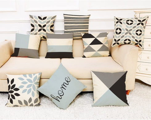 MOCOFO Set of 4 Cotton Linen Farmhouse Decorative 2-Sided Simple Geometric Throw Pillow Case Cushion Cover for Home Sofa Decor 18"X18"