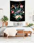 Fowocu Butterfly and Flower Vertical Tapestry Wall Hanging, Moon and Stars Floral Tapestries, Black Wildflower Aesthetic Tarot Wall Tapestry for Bedroom Dorm Living Room (Black, 44'' × 60'')
