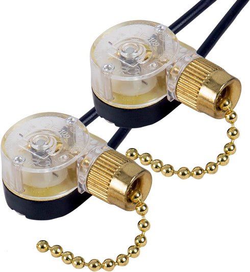 DAYONE Pull Chain Switch Zing Ear ZE-109 Ceiling Fan Switch Ceiling Fan Light Lamp Replacement 2 Pack Brass