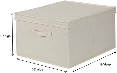 Household Essentials 115 Storage Box with Lid and Handle | Natural Beige Canvas | Jumbo