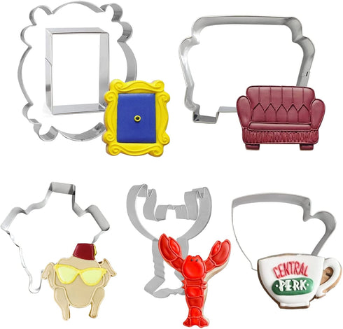 6 PCS Friends TV Show Frame Cookie Cutters Set Door Turkey Lobster Sofa Coffee Cup Central Perk Stainless Steel Cookie Molds