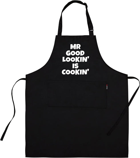 Savvy Designs Aprons for Men - Adjustable Black Apron with Pockets, Mr Good Lookin is Cookin - Unique Christmas BBQ & Grilling Gifts