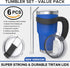 Stainless Steel Travel Mug with Handle 30 oz - 6 Piece Set. Tumbler with Handle, Straw, Cleaning Brush & 2 Lids. Double Wall Insulated Large Coffee Mug Bundle - Royal Blue Powder Coat Tumbler
