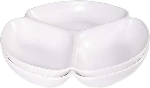 AQUIVER 9 inch Matte Ceramic Divided Serving Platter & Tray - 3 Compartment White Serving Plates for Candy, Nuts, Fruit, Veggies, Appetizers, Set of 2