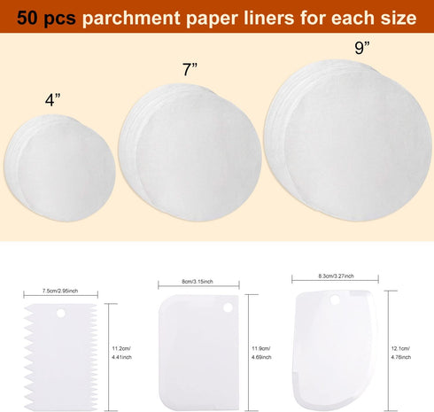Springform Cake Pans - 4" 7" 9" Non-stick Round Bakeware Cake Pan and 150-piece Parchment Paper Liners (BLACK)