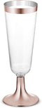 50 Plastic Rose Gold Rimmed Champagne Flutes | 5.5 oz. Clear Hard Disposable Party & Wedding Cups | Premium Heavy Duty Fancy Champagne Flute or Toasting Glasses (50-Pack) Gold Rim by Bloomingoods