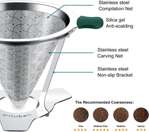 Pour over coffee filter stainless steel slow drop coffee filter metal cone paperless metal cone reusable single cup coffee drip cone 1-2 cups?, cnuben V60 coffee dripper without filter