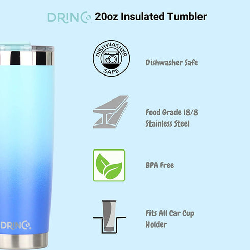 DRINCO - 20 oz Stainless Steel Tumbler | Double Walled Vacuum Insulated Mug With Lid, 2 Straws, For Hot & Cold Drinks (20oz, 20oz Morning Sky Blue)