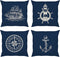 Bonhause Nautical Navy Blue Throw Pillow Covers 18 x 18 Inch Set of 4 Anchor Lighthouse Sailboat Compass Decorative Pillow Cases Linen Cushion Covers for Sofa Couch Bed Home Decor