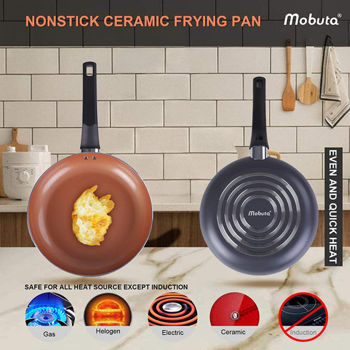 MOBUTA 11 Inch Nonstick Frying Pan,Copper Cooking Skillet with Ceramic Coating, Induction Incompatible, 100% PFOA Free