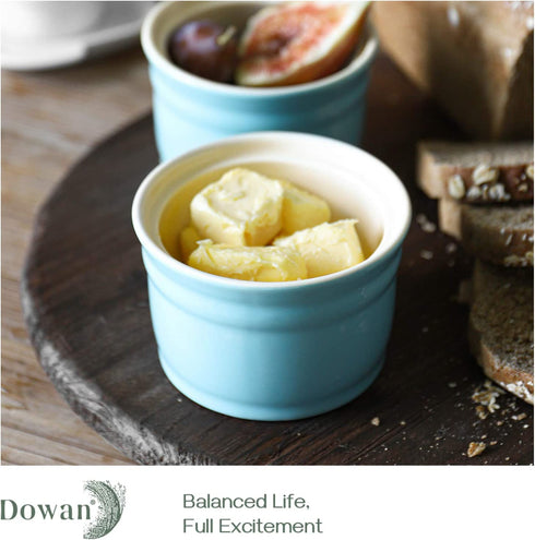 DOWAN Ramekins, Porcelain Ramekins 8 oz Oven Safe, Set of 6 Ramekins for Creme Brulee, Souffle Dishes Custard Cups Dessert Small Bowls for Pudding, Turquoise Ramekins for Baking