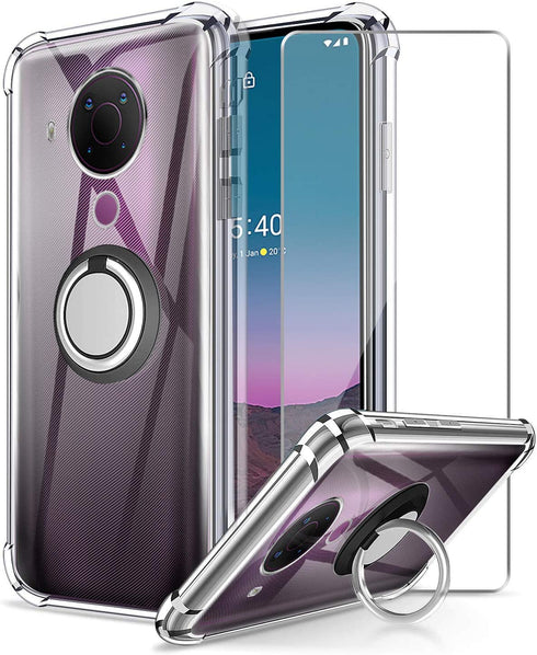 for Nokia 5.4 Case, Nokia 3.4 Case with Tempered Glass Screen Protector Clear Soft Shockproof Protective Phone Case Cover with 360 Degree Rotating Holder Kickstand for Nokia 5.4 / Nokia 3.4,Clear