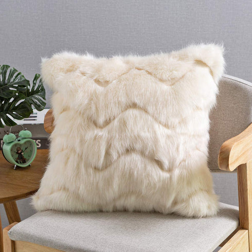 SODCOFT Luxury Wave Pattern Fur Throw Pillow Covers Cushion Covers Soft Decorative Pillowcase for Couch Sofa Bed Car,Beige 16 x 16 Inches