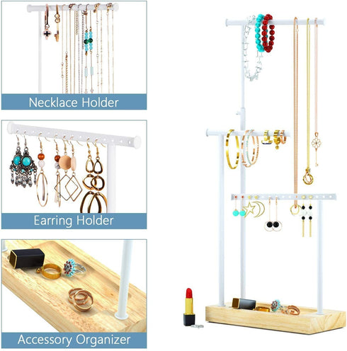 SRIWATANA Jewelry Organizer Display Extra Tall Necklace Holder 3 Tier Jewelry Tree Stand (Natural Color & White)