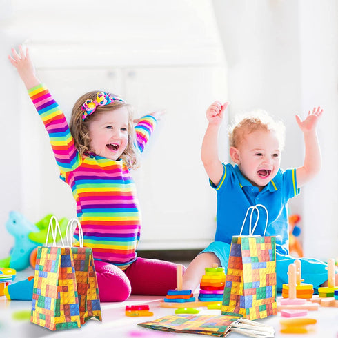 24 Pieces Building Blocks Favor Bags Blocks Theme Party Supplies Building Blocks Party Bag for Building Blocks Birthday Decorations Kids Classroom Reward
