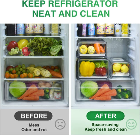 Set of 3 Fruit Vegetable Storage Container Refriger Organizer Food Bin Stackable Durable Pantry w Drawers,Pull-out Design Cabinet Containers w/ Lid Ventilation for Keeping Fruit Vegetable Fresh
