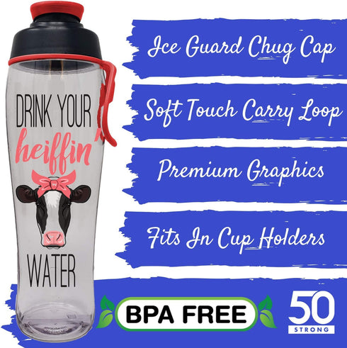 50 Strong BPA-free Reusable Water Bottle with Time Marker, 30 Ounces (Heiffen Water)