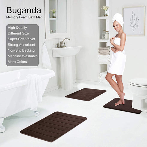 Memory Foam Soft Bath Mats - Non Slip Absorbent Bathroom Rugs Rubber Back Runner Mat for Kitchen Bathroom Floors 20" x 32", Coffee