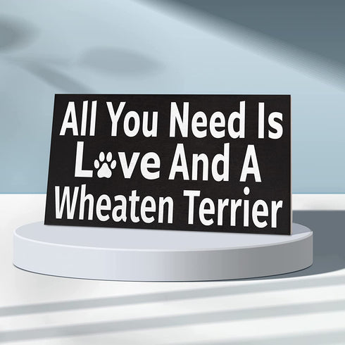 JennyGems Wheaten Terrier Sign, All You Need is Love and a Wheaten Terrier, Wood Sign, 9.5x5.5 Inches, Wheaten Terrier Mom, Wheaten Terrier Gifts, Wheaten Terrier Decor, American Made