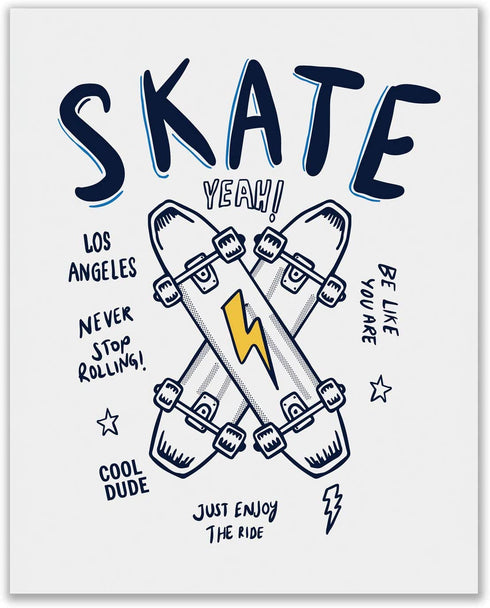 Skateboarding Quotes Wall Art Decor Prints - Set of 4 (8x10) Inch Poster Photos - Bedroom Gift Idea