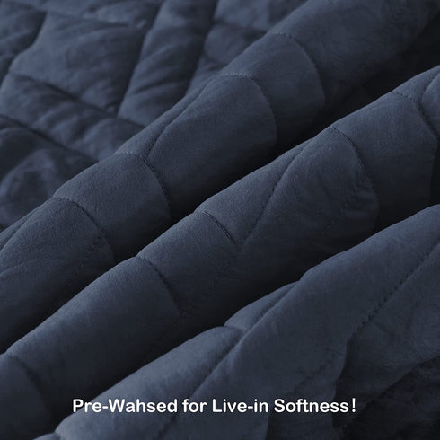 Quilt Set Queen Size Navy Blue, Classic Geometric Diamond Stitched Pattern, Pre-Washed Ultra Soft Lightweight Quilted Bedspread Coverlet for All Season