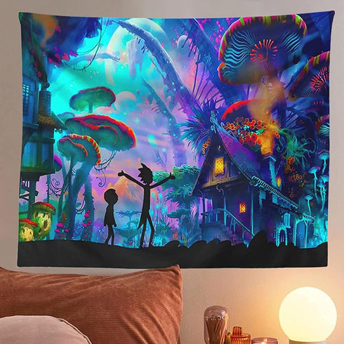 Wxnixyou 59"x79" Trippy Mushroom Tapestry Wall Hanging and Aesthetic Jellyfish Nature Tapestries Black Light Night Poster for Bedroom, Living Room Decor , Birthday Party Gift