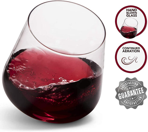 Stemless Wine Glasses Set of 2 Aerating wine glasses Elegant Wine Glasses Stemless large wine glass CulinexCo.com Red Wine Glass Tumbler stemless wine glass set cup wine cups non drip no spill glass