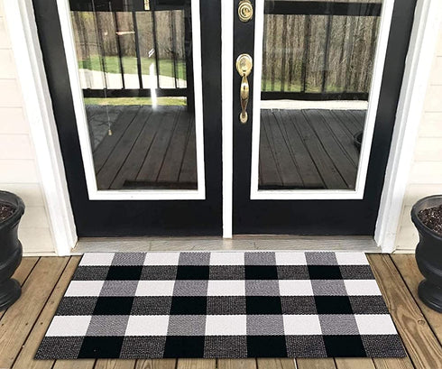 Levinis Buffalo Check Rug - Cotton Washable Porch Rugs Durable and Washable Outdoor Rugs Door Mat Hand-Woven Buffalo Plaid Rug for Outdoor/Kitchen/Bathroom/Entry Way/Bedroom, 2' x 3'