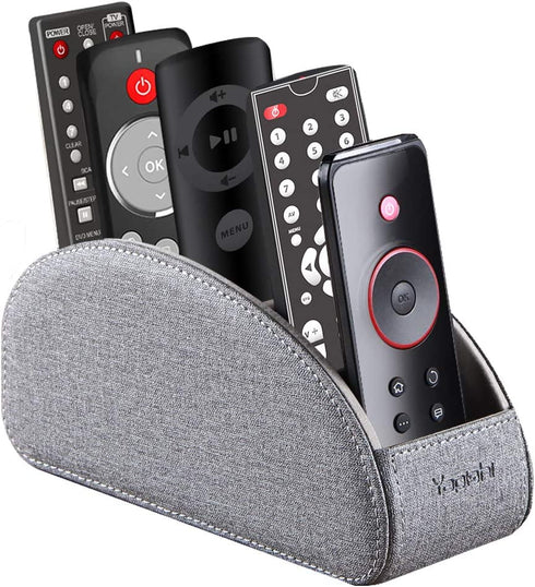 TV Remote Control Holder with 5 Compartments,Pu Leather Remote Caddy/Box/Tray Bedside Table Desk Storage Organizer for DVD, Blu-Ray, Media Player, Heater Controllers and Cosmetics Office Supplies