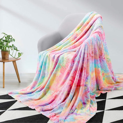 Elegear Rainbow Throw Girls Blanket, Unique Tie-dye Flannel Blanket Super Soft Cute Decorative Floor Sofa Couch Throw Warm Cozy Fuzzy Blanket for Adults Kid's Gift