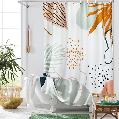 Uphome Abstract Shower Curtains for Bathroom Fabric Modern Aesthetic Art Shower Curtain Set with Hooks Cute Spring Plant Printed Bath Curtain Heavy Duty,60x72